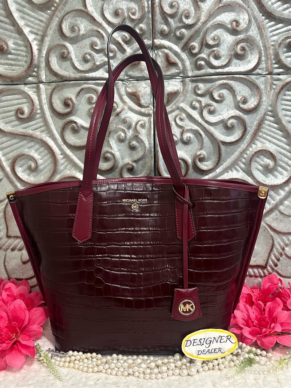 MICHAEL KORS Jane Large Embossed Tote EUC! Dark Berry